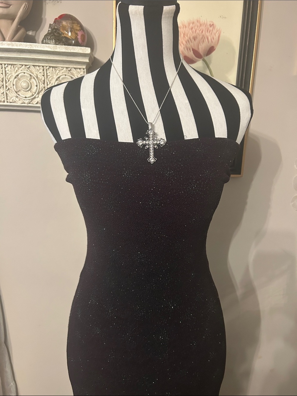 Vintage Cache Sparkly Black Strapless Mermaid Evening Dress small 5/6